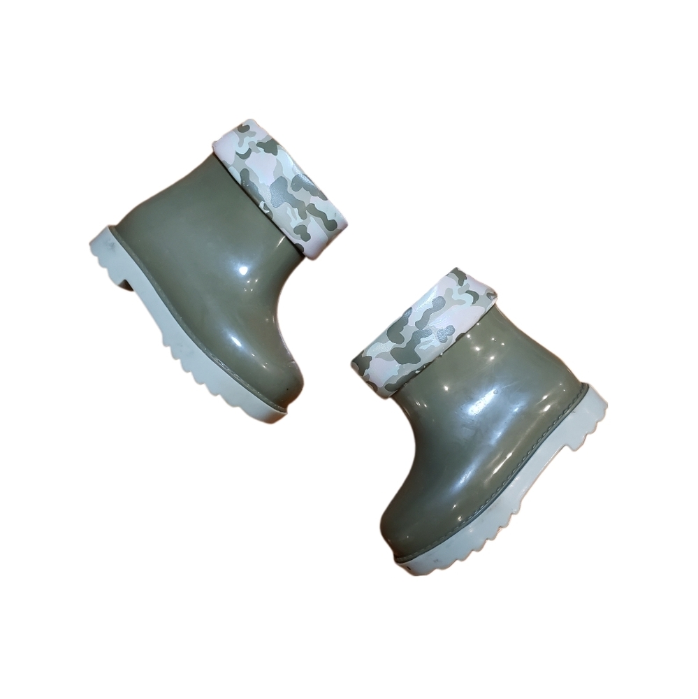 Mini Melissa × Rose Bleu Size 6 Toddler Olive Camo Rubber Rain Boots